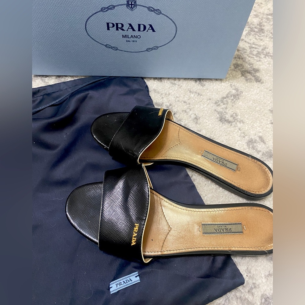 Prada Saffiano Leather Flat Sandals